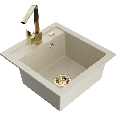 Mexen Vito granitový dřez 1-komorový s kuchyňskou baterií Rita, béžový - 6503-69-670300-50