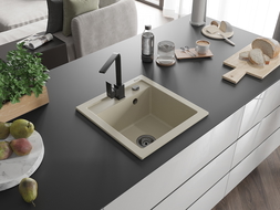 Mexen Vito granitový dřez s 1 komorou a kuchyňskou baterií Rita, béžový - 6503-69-670300-70
