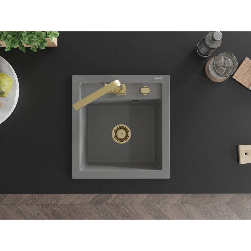 Mexen Vito granitový dřez 1-komorový s kuchyňskou baterií Rita, šedý - 6503-71-670300-50