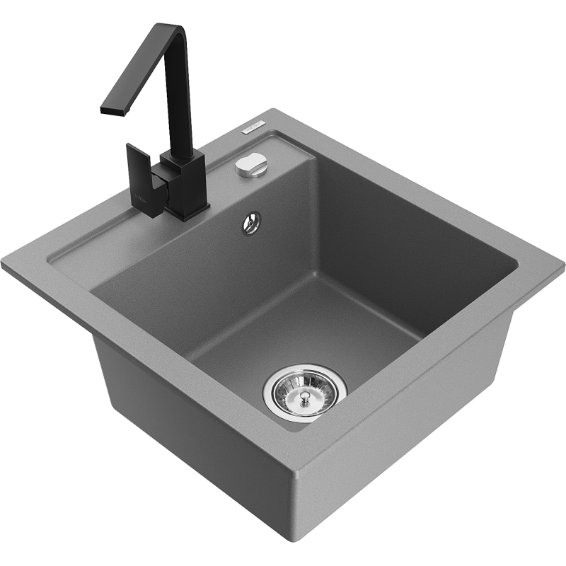 Mexen Vito granitový dřez s jednou komorou a kuchyňskou baterií Rita, šedý - 6503-71-670300-70