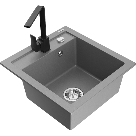 Mexen Vito granitový dřez s jednou komorou a kuchyňskou baterií Rita, šedý - 6503-71-670300-70