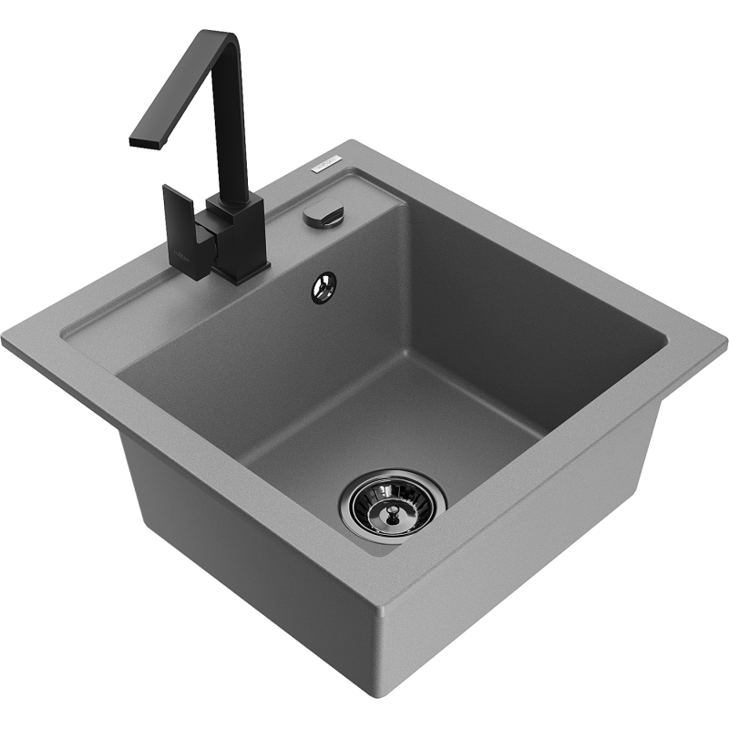 Mexen Vito granitový dřez 1-komorový s kuchyňskou baterií Rita, šedý - 6503-71-670300-70-B