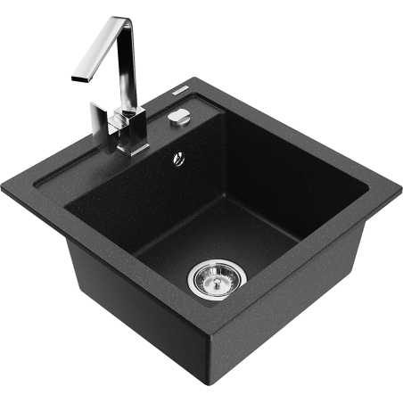 Mexen Vito žulový dřez s jednou komorou s kuchyňskou baterií Rita, černý/stříbrný metalický - 6503-73-670300-00