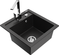 Mexen Vito žulový dřez s jednou komorou s kuchyňskou baterií Rita, černý/stříbrný metalický - 6503-73-670300-00