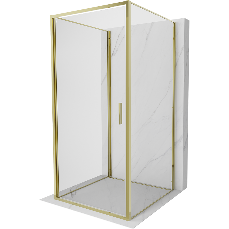 Mexen Exo-3S třístranný sprchový kout s výklopnými dveřmi 70 x 70 cm, transparentní, zlatý - 817-070-070-50-00-3S