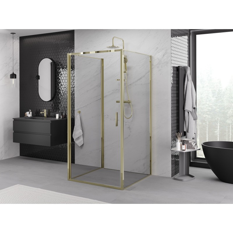 Mexen Exo-3S sprchový kout 3-stěnný s křídlovými dveřmi 80 x 80 cm, transparentní, zlatý - 817-080-080-50-00-3S