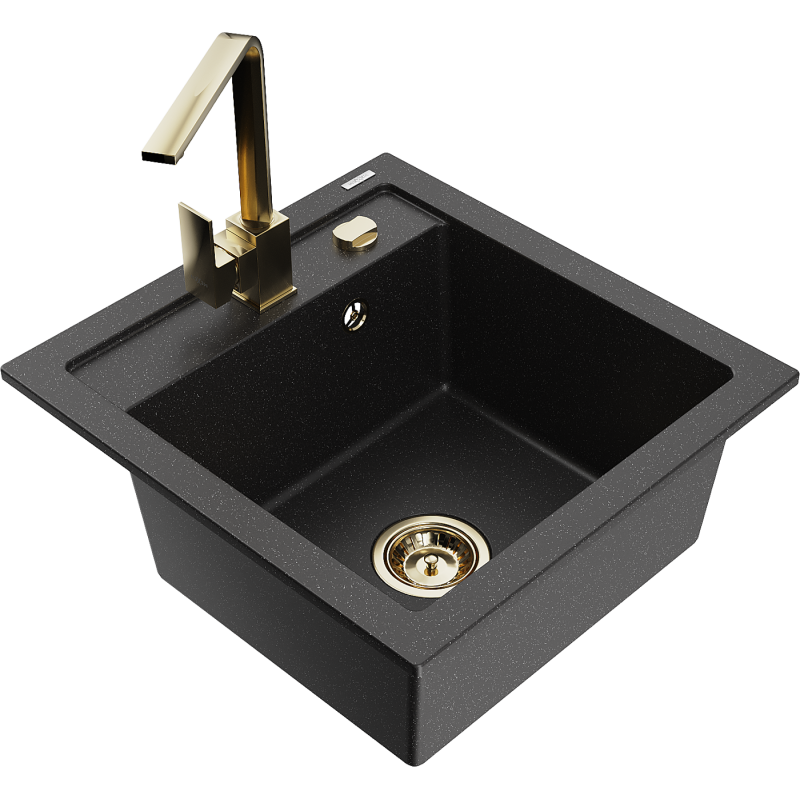 Mexen Vito granitový dřez s 1 komorou a kuchyňskou baterií Rita, černý/stříbrný metalik - 6503-73-670300-50