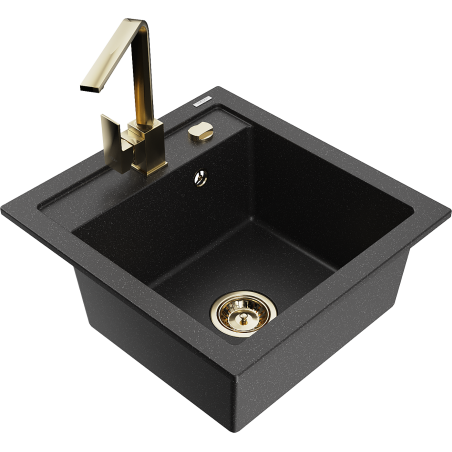 Mexen Vito granitový dřez s 1 komorou a kuchyňskou baterií Rita, černý/stříbrný metalik - 6503-73-670300-50