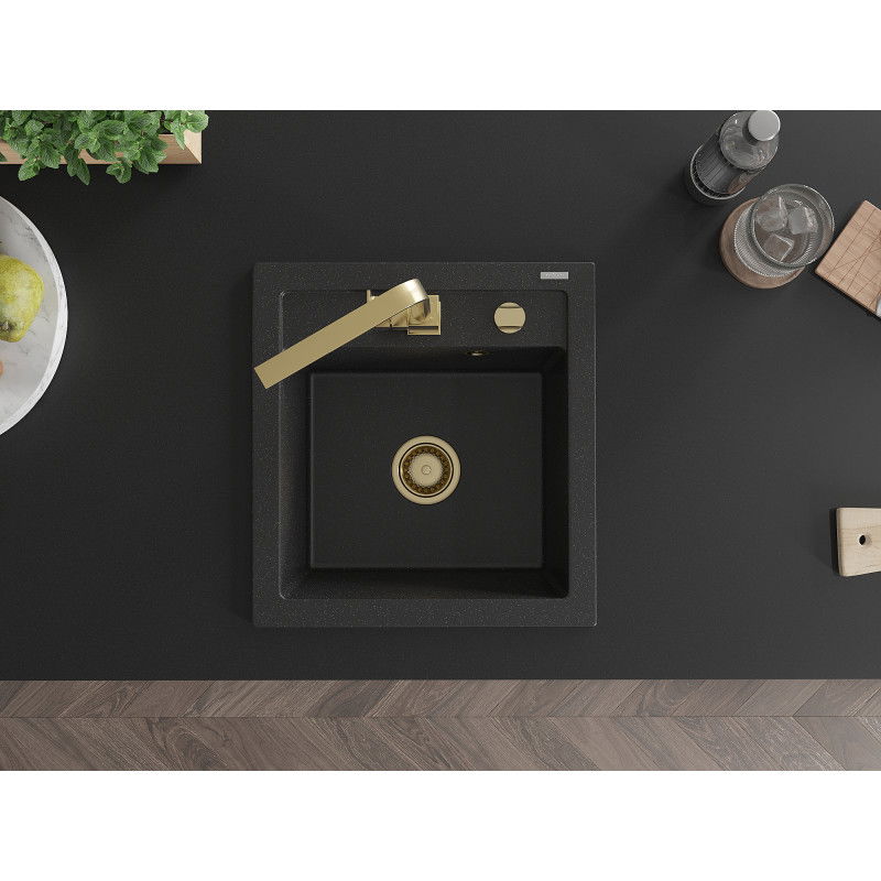 Mexen Vito granitový dřez s 1 komorou a kuchyňskou baterií Rita, černý/stříbrný metalik - 6503-73-670300-50