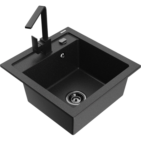 Mexen Vito granitový dřez 1-komorový s kuchyňskou baterií Rita, černý/stříbrný metalik - 6503-73-670300-70-B