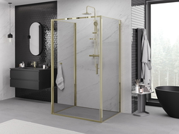 Mexen Exo-3S sprchový kout 3-stěnný otevírací 90 x 85 cm, průhledný, zlatý - 817-090-085-50-00-3S