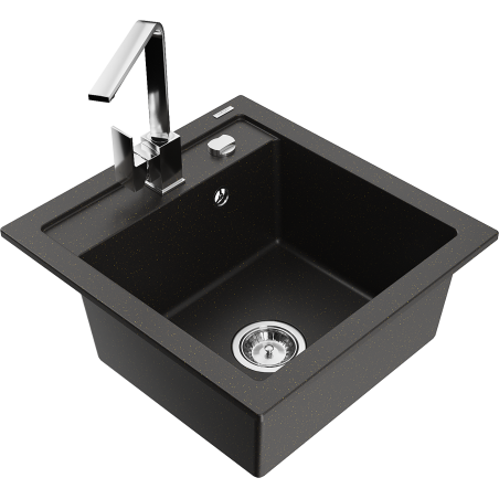 Mexen Vito granitový dřez 1-komorový s kuchyňskou baterií Rita, černý/zlatý metalík - 6503-75-670300-00