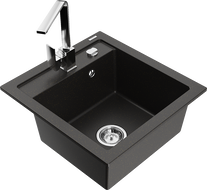 Mexen Vito granitový dřez 1-komorový s kuchyňskou baterií Rita, černý/zlatý metalík - 6503-75-670300-00