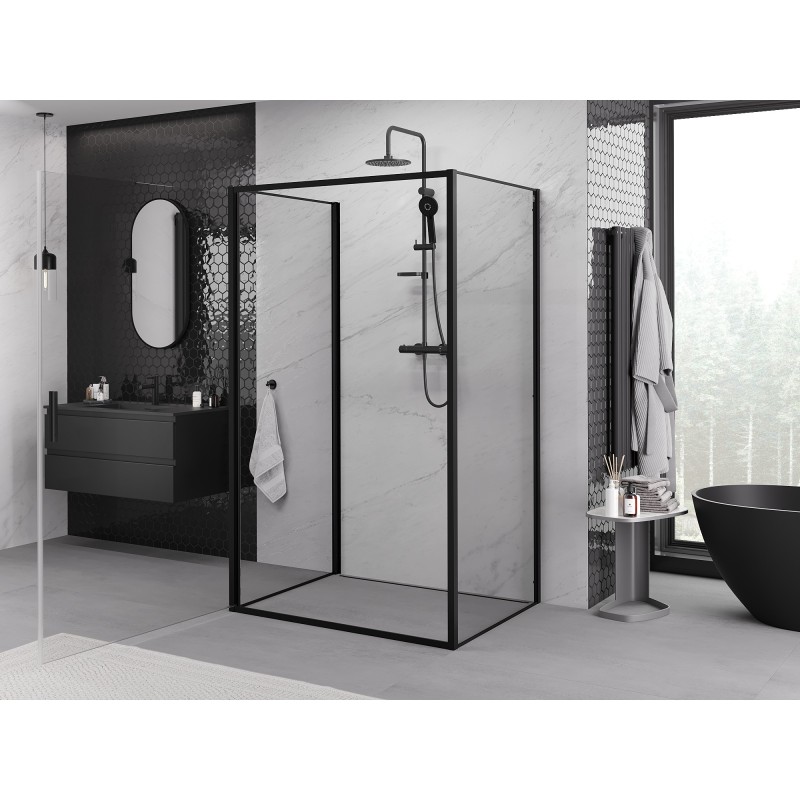 Mexen Exo-3S sprchový kout 3-stěnný otevírací 70 x 110 cm, transparentní, černá - 817-070-110-70-00-3S