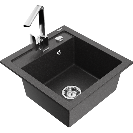 Mexen Vito jednokomorový žulový dřez s kuchyňskou baterií Rita, černý tečkovaný - 6503-76-670300-00