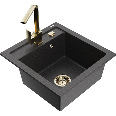 Mexen Vito granitový dřez 1-komorový s kuchyňskou baterií Rita, černý skvrnitý - 6503-76-670300-50