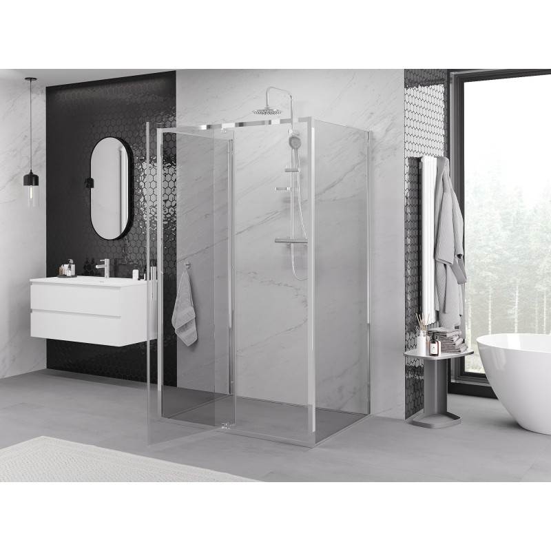Mexen Exo-3S Sprchový kout 3-stranný, otevírací 140 x 80 cm, transparentní, chromový - 819-140-080-01-00-3S