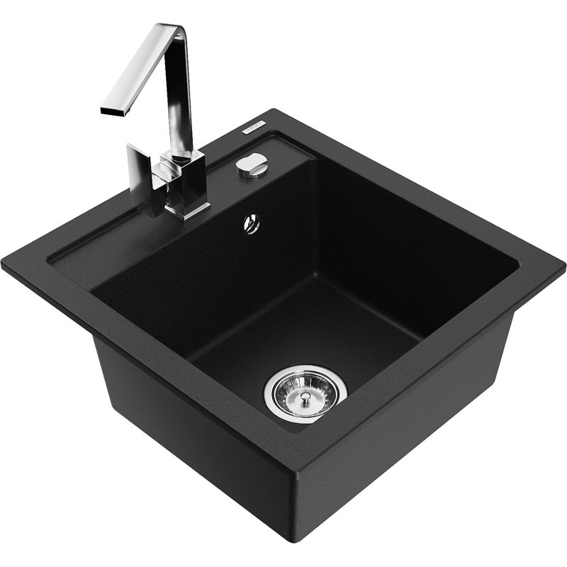 Mexen Vito granitový dřez 1-komorový s kuchyňskou baterií Rita, černý - 6503-77-670300-00