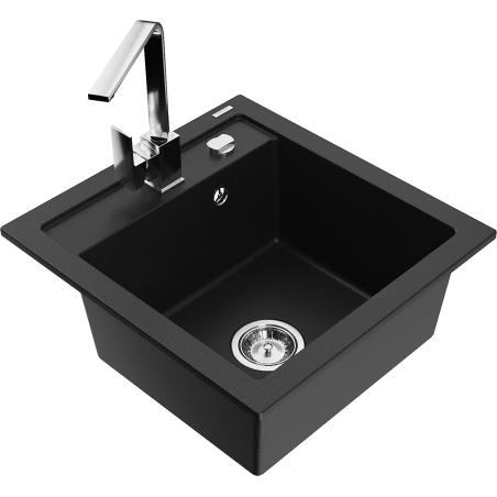 Mexen Vito granitový dřez 1-komorový s kuchyňskou baterií Rita, černý - 6503-77-670300-00