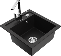 Mexen Vito granitový dřez 1-komorový s kuchyňskou baterií Rita, černý - 6503-77-670300-00