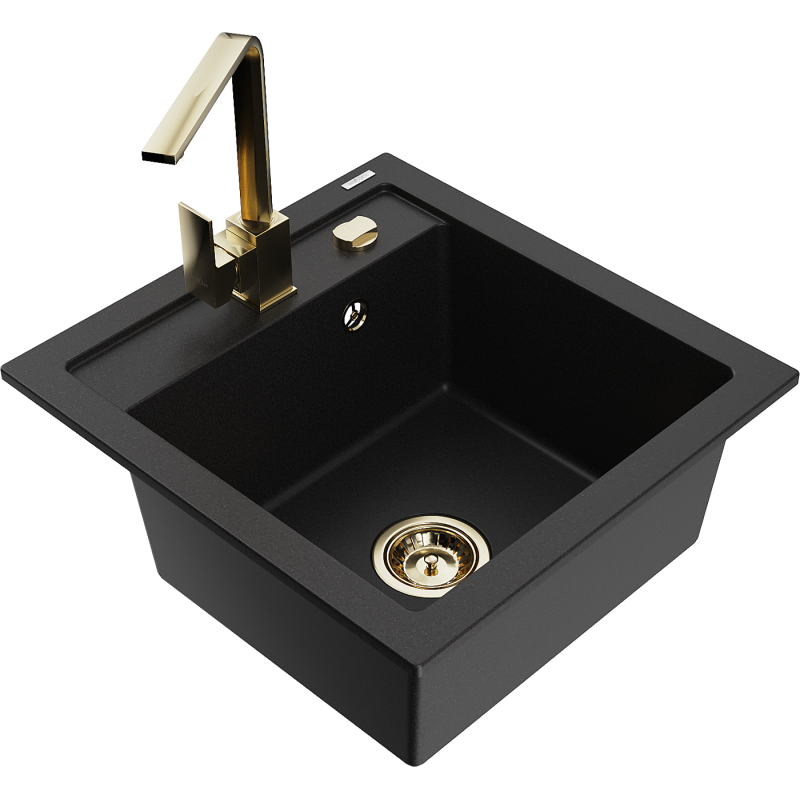Mexen Vito granitový dřez 1-komorový s kuchyňskou baterií Rita, černý - 6503-77-670300-50