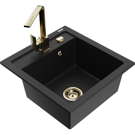Mexen Vito granitový dřez 1-komorový s kuchyňskou baterií Rita, černý - 6503-77-670300-50
