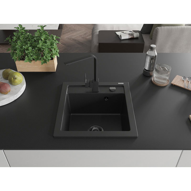 Mexen Vito granitový dřez 1-komorový s kuchyňskou baterií Rita, černý - 6503-77-670300-70-B