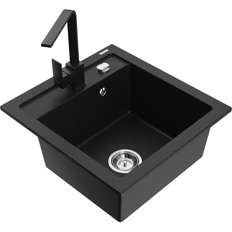Mexen Vito granitový dřez 1-komorový s kuchyňskou baterií Rita, černý - 6503-77-670300-70