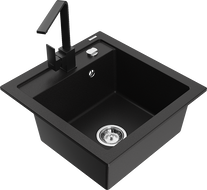 Mexen Vito granitový dřez 1-komorový s kuchyňskou baterií Rita, černý - 6503-77-670300-70