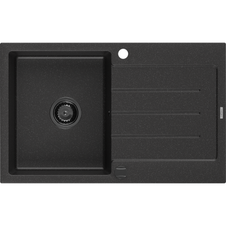Mexen Bruno granitový dřez s odkapávačem 1-komorový 795 x 495 mm, černý/stříbrný metalik, černý sifon - 6513791010-73-B