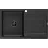 Mexen Bruno granitový dřez s odkapávačem 1-komorový 795 x 495 mm, černý/stříbrný metalik, černý sifon - 6513791010-73-B