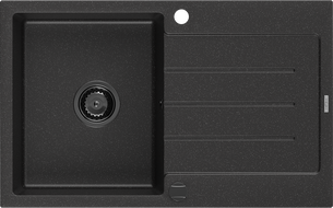 Mexen Bruno granitový dřez s odkapávačem 1-komorový 795 x 495 mm, černý/stříbrný metalik, černý sifon - 6513791010-73-B