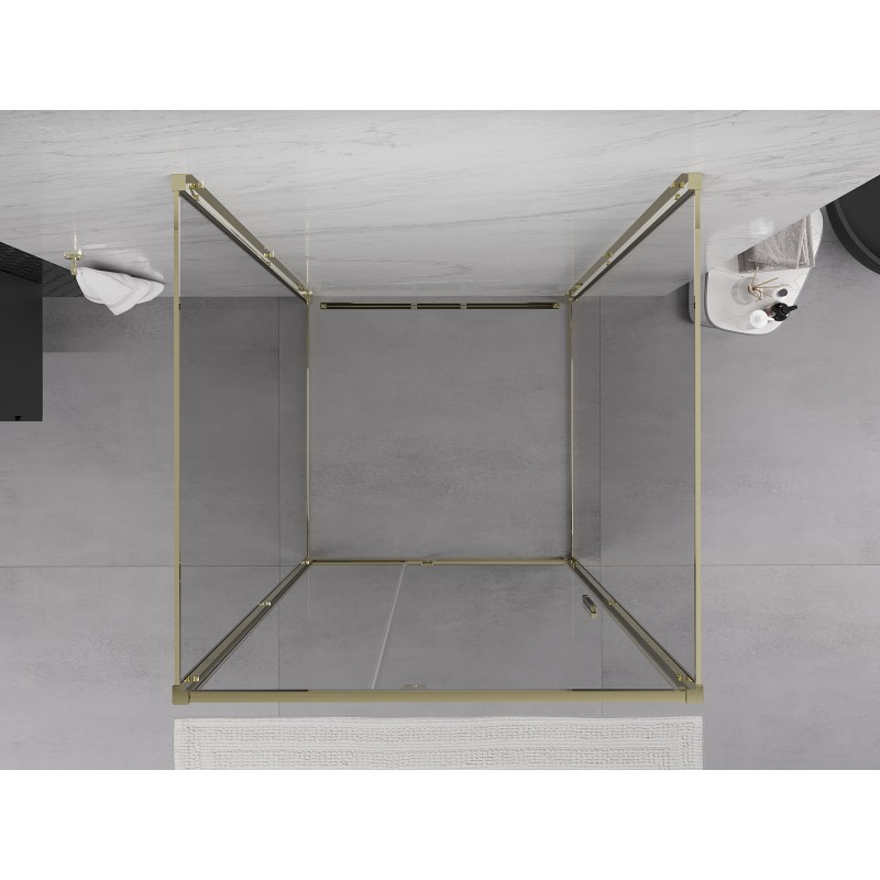 Mexen Exo-3S sprchový kout 3-stěnný křídlový 90 x 90 cm, transparentní, zlatý - 819-090-090-50-00-3S