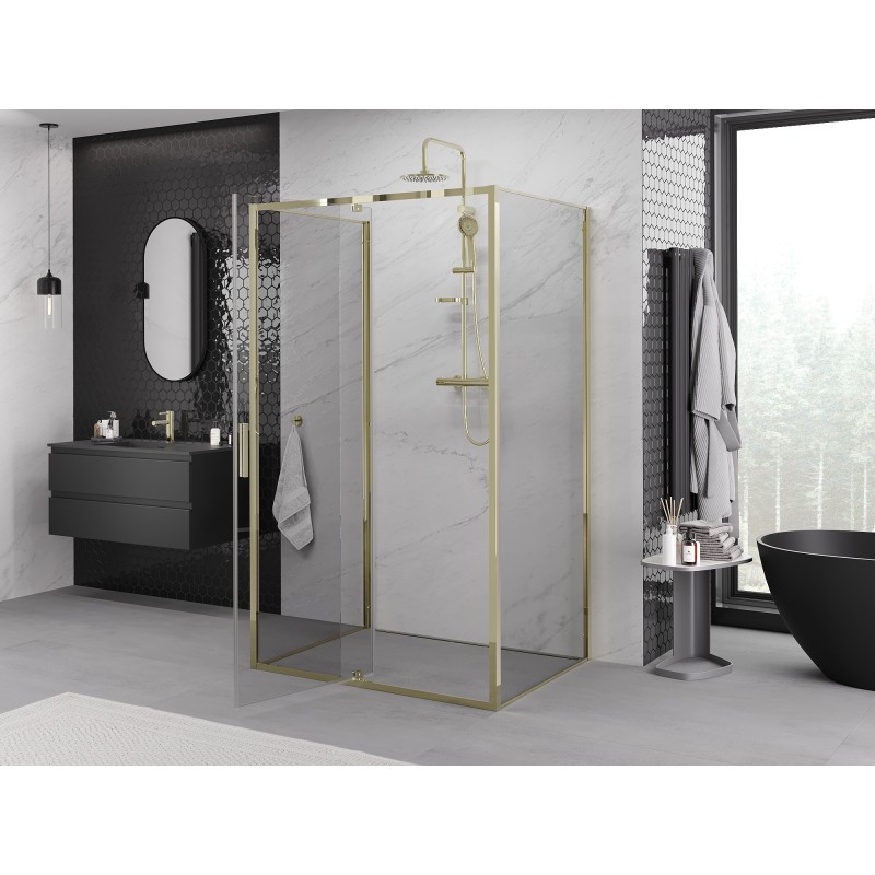 Mexen Exo-3S sprchový kout 3-stěnný otevírací 120 x 90 cm, transparentní, zlatý - 819-120-090-50-00-3S