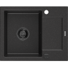 Mexen Enzo granitový dřez 1-komorový s odkapávačem 576 x 465 mm, černý/stříbrný metalík, černý sifon - 6506571005-73-B