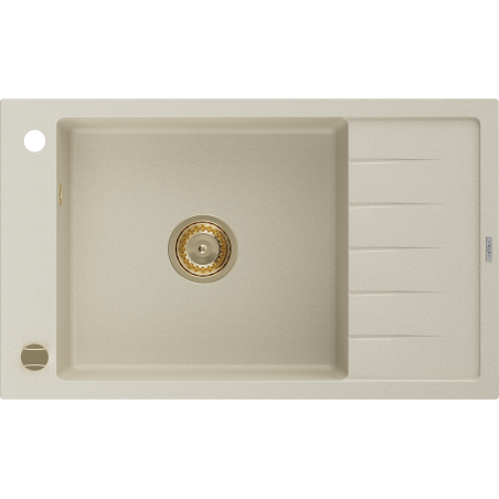 Mexen Elias žulový dřez s jednou komorou s odkapávačem 795 x 480 mm, béžový, zlatý sifon - 6511791005-69-G