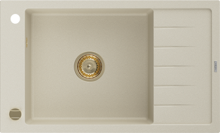 Mexen Elias žulový dřez s jednou komorou s odkapávačem 795 x 480 mm, béžový, zlatý sifon - 6511791005-69-G