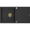 Mexen Leo granitový dřez 1-komorový s odkapávačem 900 x 500 mm, černý/stříbrný metalík, sifon zlatý - 6501901010-73-G