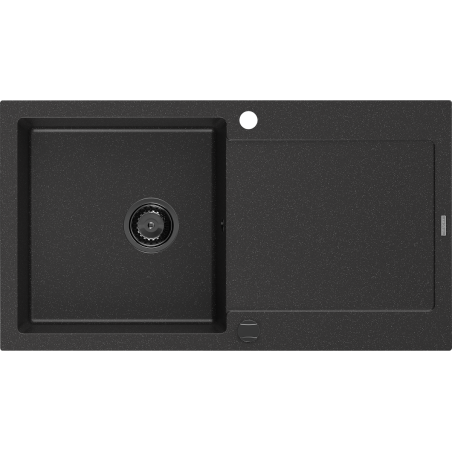 Mexen Leo granitový dřez 1-komorový s odkapávačem 900 x 500 mm, černý/stříbrný metalik, černý sifon - 6501901010-73-B