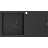 Mexen Leo granitový dřez 1-komorový s odkapávačem 900 x 500 mm, černý/stříbrný metalik, černý sifon - 6501901010-73-B