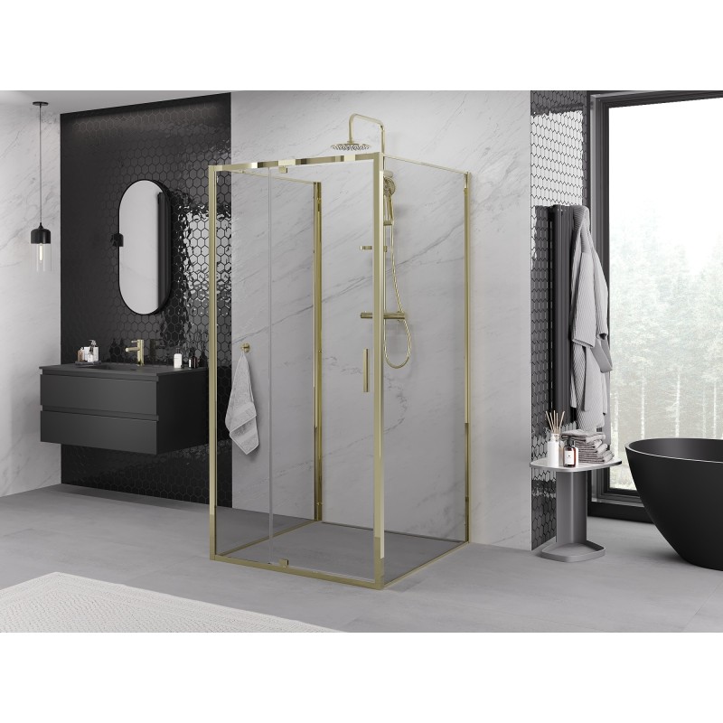 Mexen Exo-3S sprchový kout 3-stěnný otočný 120 x 120 cm, transparentní, zlatý - 819-120-120-50-00-3S