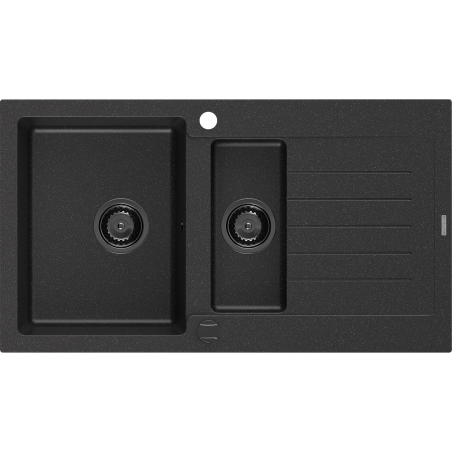 Mexen Matias dřez granitový 1,5-komorový s odkapávačem 900 x 505 mm černý/stříbrný metalický, sifon černý - 6502901505-73-B