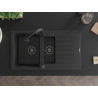 Mexen Matias granitový dřez 1,5komorový s odkapávačem 900 x 505 mm černý/stříbrný metalický, černý sifon