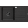 Mexen Pablo granitový dřez s 1 komorou a odkapávačem 752 x 436 mm, černý/stříbrný metalický, černý sifon - 6510751010-73-B