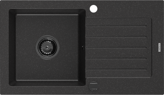 Mexen Pablo granitový dřez s 1 komorou a odkapávačem 752 x 436 mm, černý/stříbrný metalický, černý sifon - 6510751010-73-B