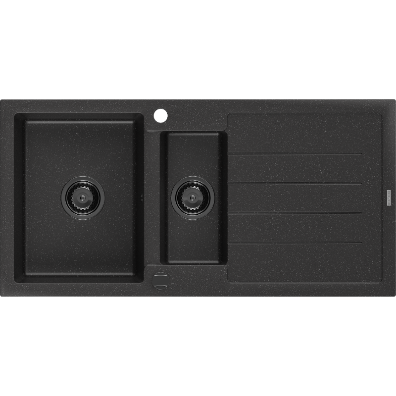 Mexen Andres žulový dřez 1,5-komorový s odkapávačem 1000 x 500 mm černý/stříbrný metalik sifon černý - 6515101510-73-B