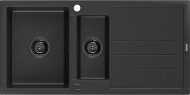 Mexen Andres žulový dřez 1,5-komorový s odkapávačem 1000 x 500 mm černý/stříbrný metalik sifon černý - 6515101510-73-B