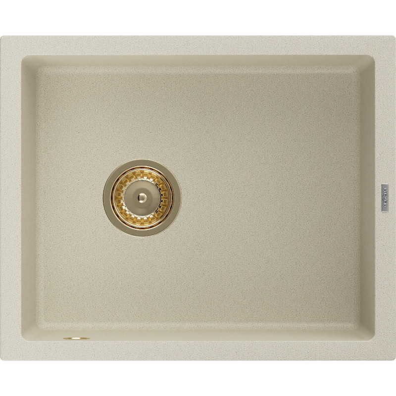 Mexen Pedro granitový dřez 1-komorový 560 x 460 mm, béžový, sifon zlatý - 6508561000-69-G