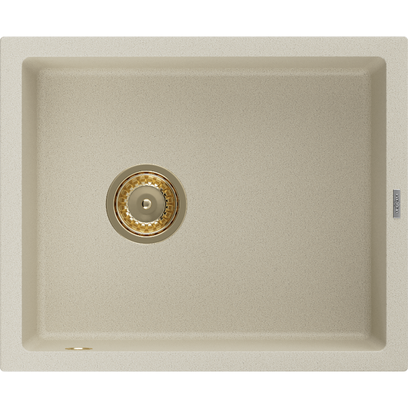 Mexen Pedro granitový dřez 1-komorový 560 x 460 mm, béžový, zlatý sifon - 6508561000-69-G