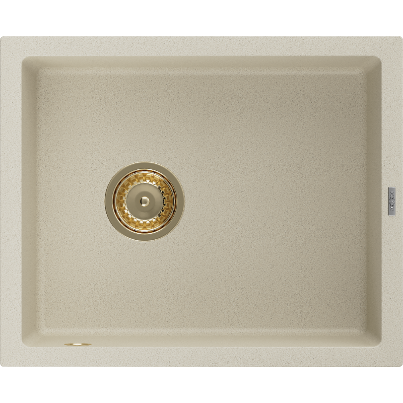 Mexen Pedro žulový dřez 1-komorový 560 x 460 mm, béžový, sifon zlatý - 6508561000-69-G